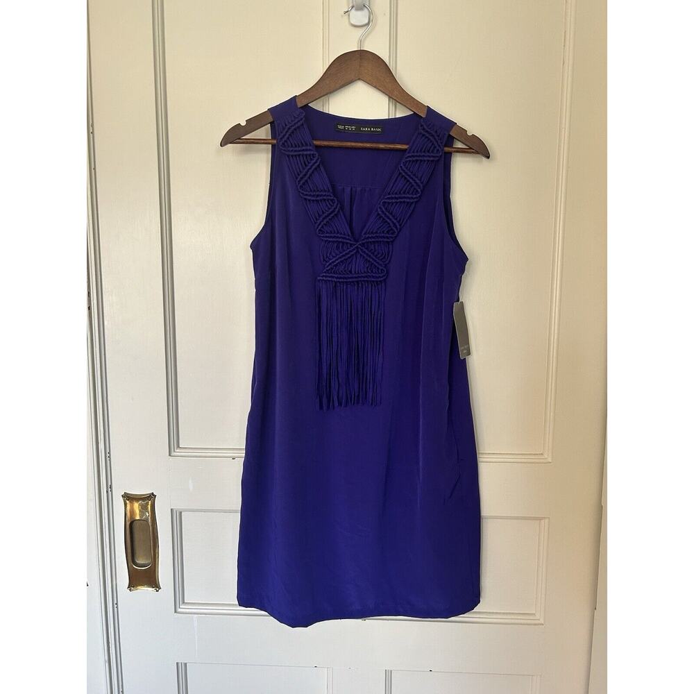 Zara Basic Sleeveless Fringe Shift Dress Womens Size Medium Purple Party NWT